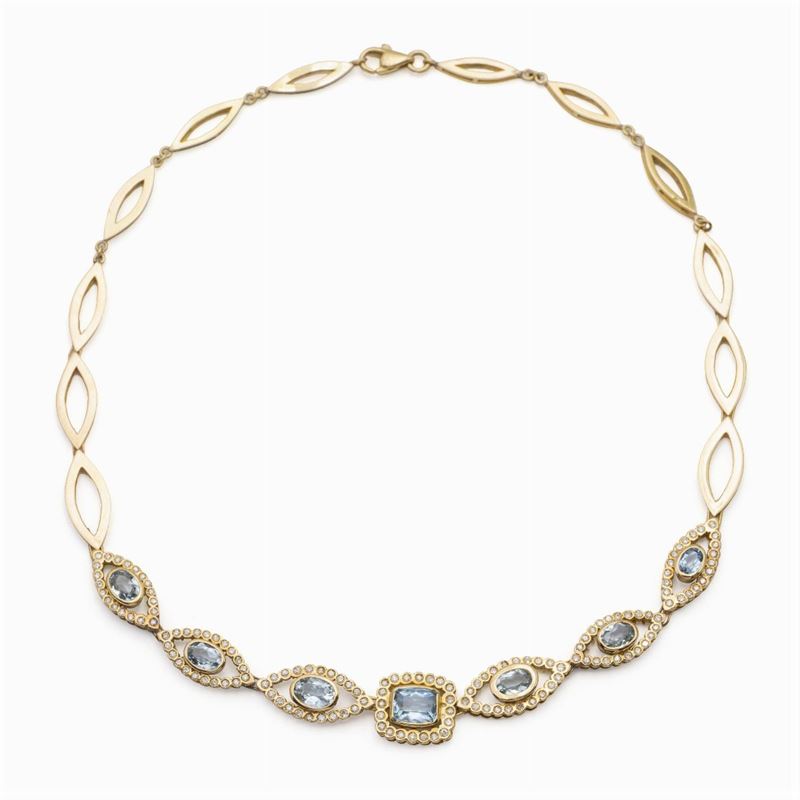 Girocollo in Oro Giallo 18kt Acquamarine e Diamanti