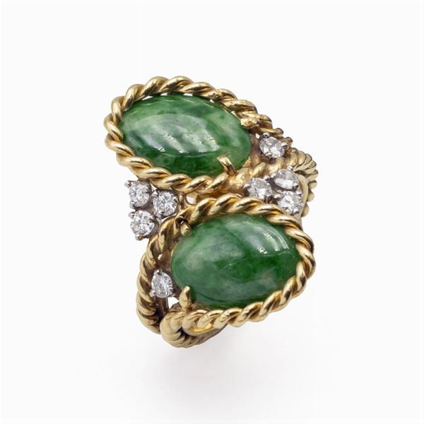 18kt yellow gold with jadeite and diamonds Contrarié ring  (signed Howes)  - Auction Fine Jewels Watches Fashion Vintage - Colasanti Casa d'Aste