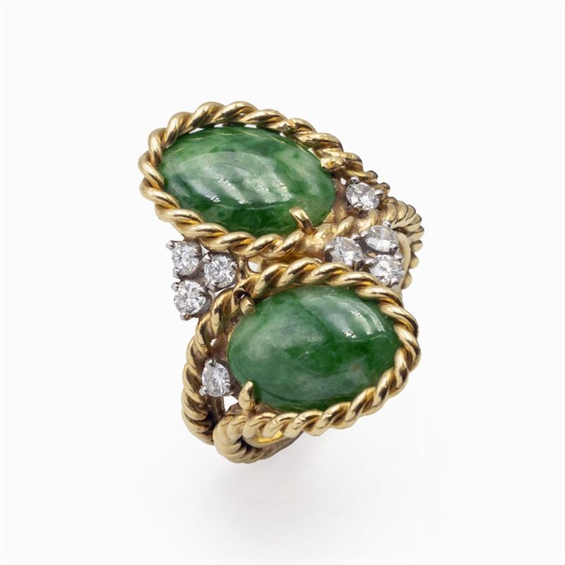 Anello Contrarié in Oro Giallo 18kt con Giadeite e Diamanti