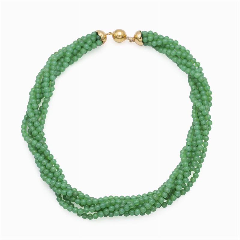 Collana a Torchon Sfere di Crisoprasio Verde