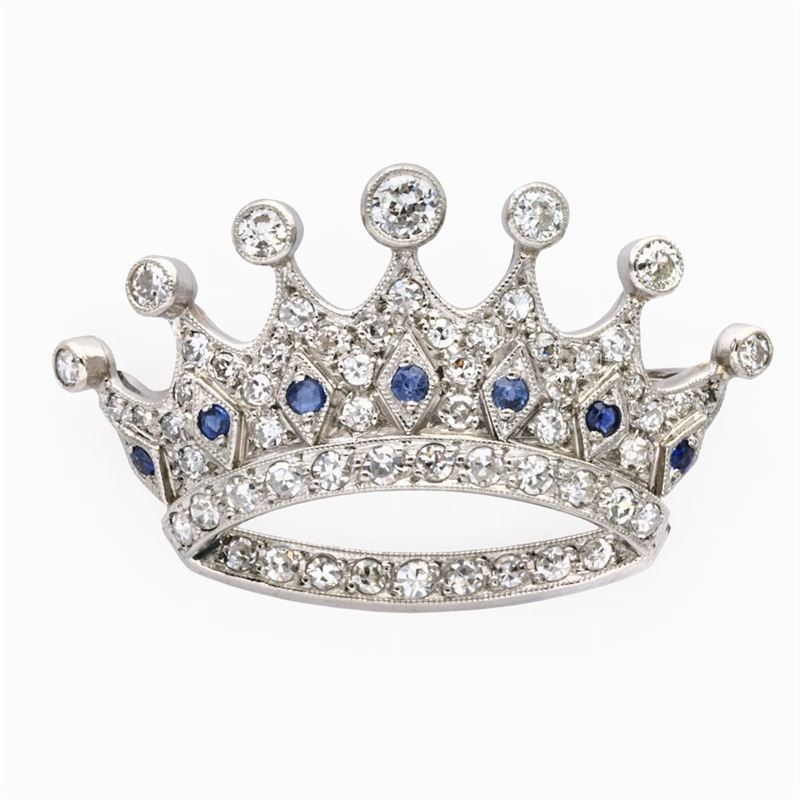 Spilla Corona in Oro Bianco 18kt e Diamanti