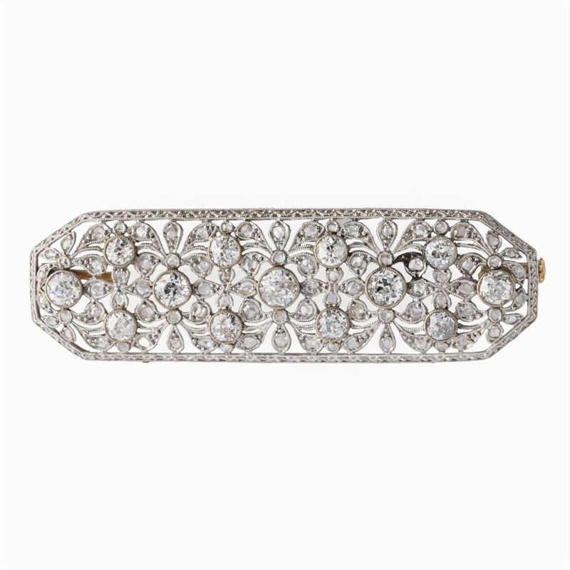 Spilla Decò in Oro Bianco 18kt e Diamanti