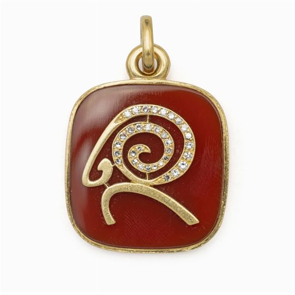 18kt yellow gold and brilliant cut diamonds Aries pendant