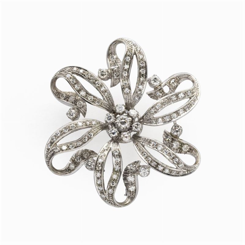 Spilla Fiore in Oro Bianco 18kt e Diamanti