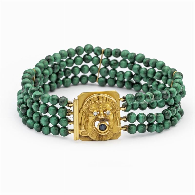Bracciale a Quattro Fili di Sfere in Malachite
