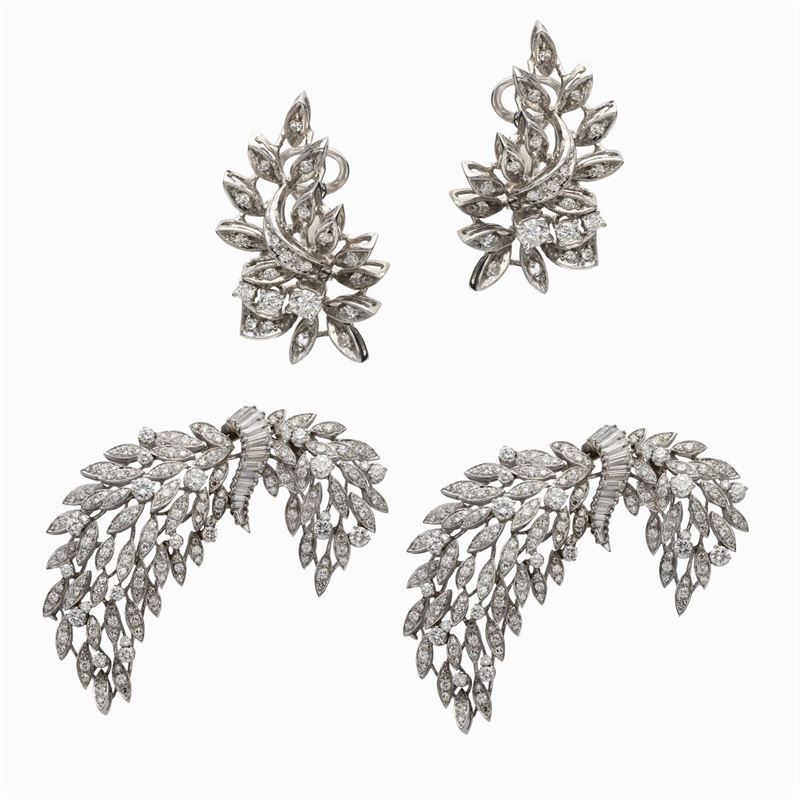 Coppia di Spille a Nastro in Oro Bianco 18kt e Diamanti