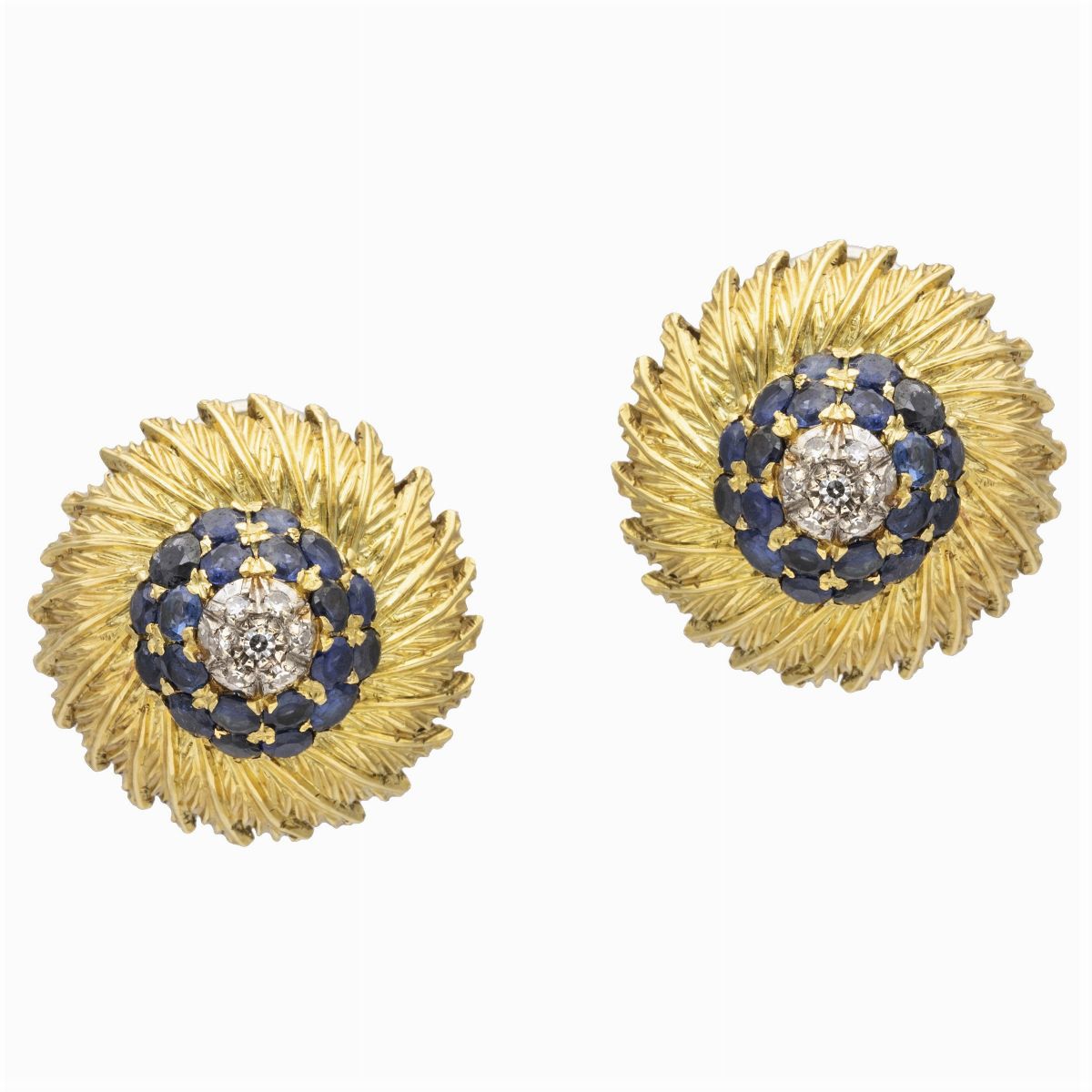 Parure a Motivo Floreale in Oro Giallo 18kt Zaffiri e Diamanti