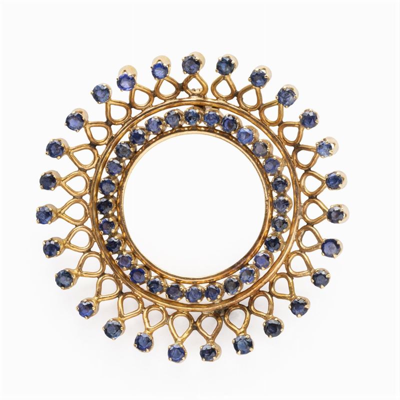 Spilla in Oro Rosa 18kt e Zaffiri