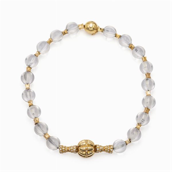 18kt yellow gold and rock crystal spheres collier