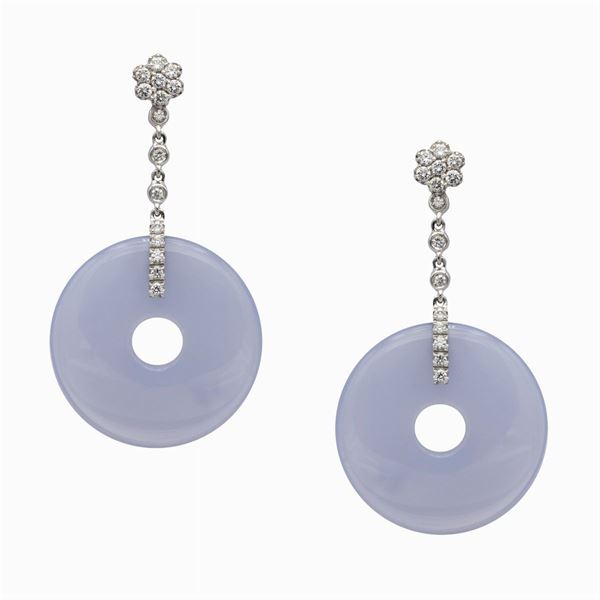 18kt white gold, diamonds and chalcedony Pendant earrings  - Auction Fine Jewels Watches Fashion Vintage - Colasanti Casa d'Aste