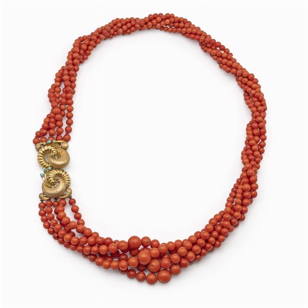 Collana a torchon in corallo rosso