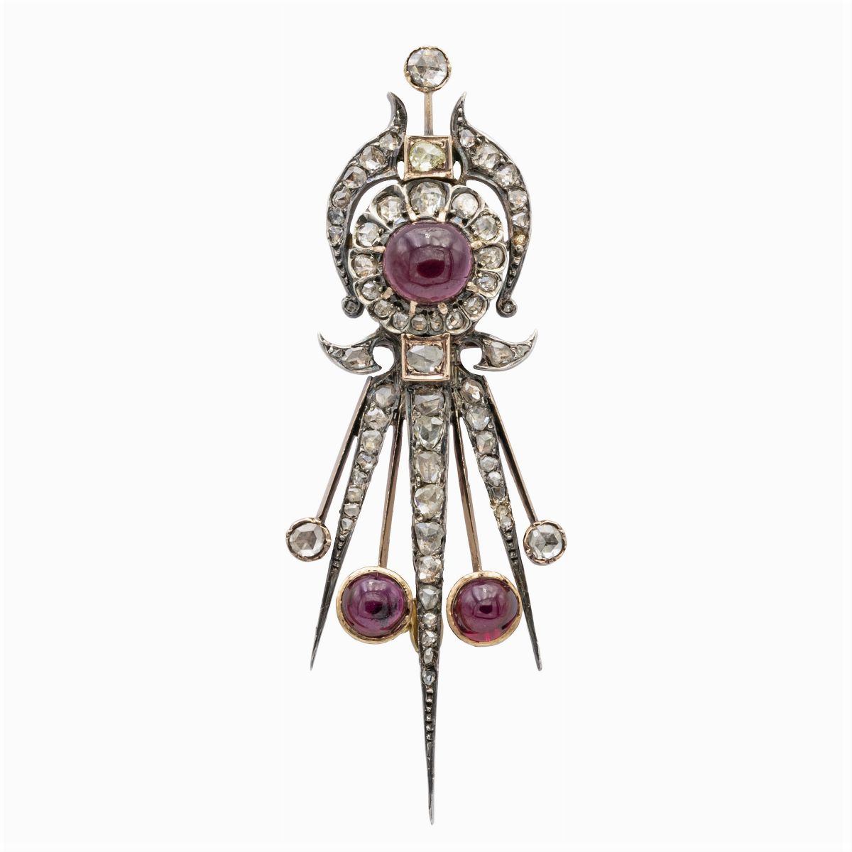 Antica Parure in Oro e Argento 18kt Granati e Rose Coroné