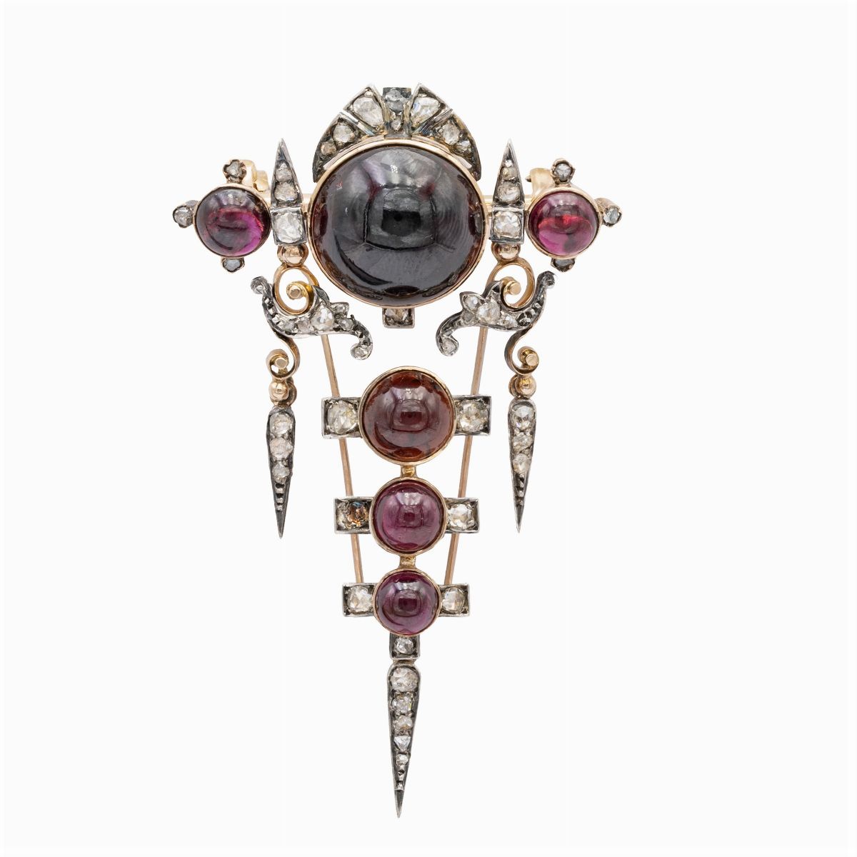 Antica Parure in Oro e Argento 18kt Granati e Rose Coroné