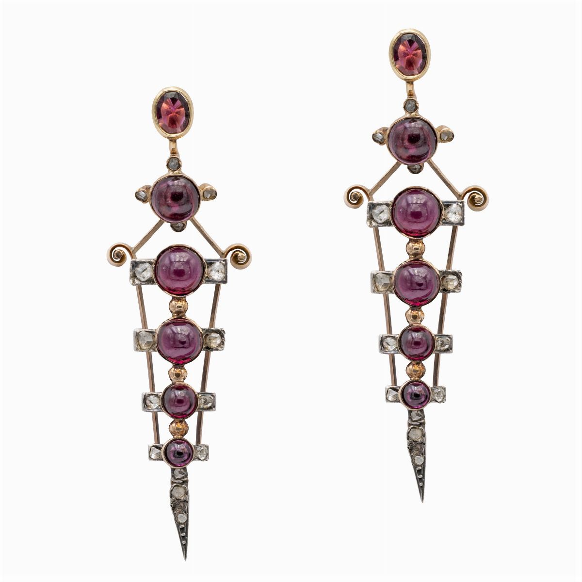 Antica Parure in Oro e Argento 18kt Granati e Rose Coroné