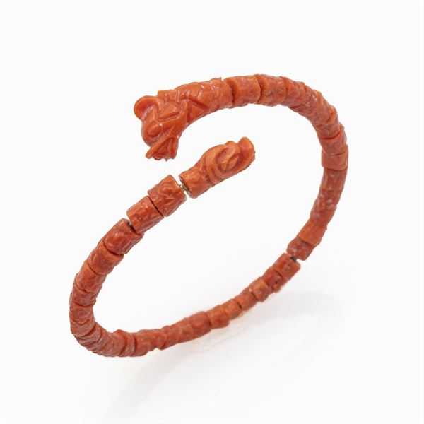Red coral snake cuff bracelet