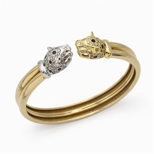 18kt two-color gold Panthers cuff bracelet