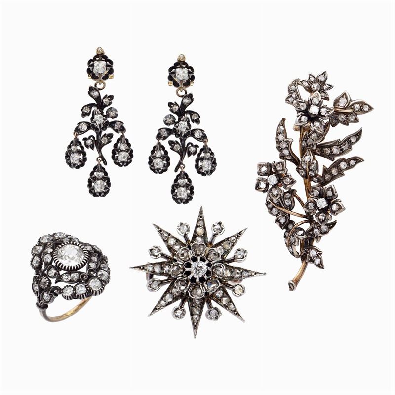 Antica Parure En Tremblant in Oro e Argento e Rose Coroné