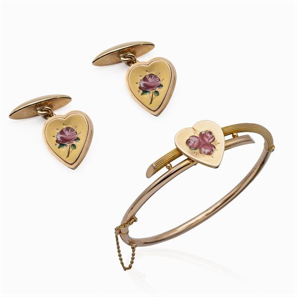 Cuff bracelet and en suite cufflinks