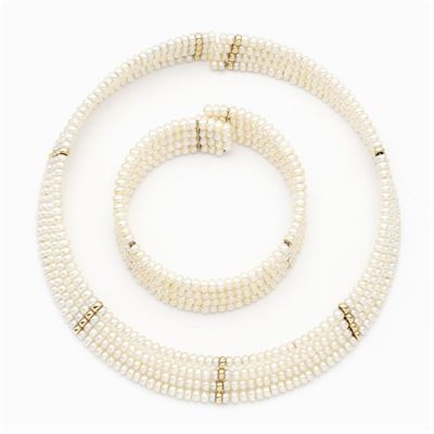 Choker e Bracciale a Manetta a Quattro Fili di Perle