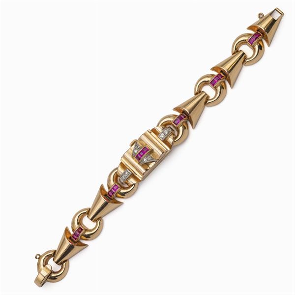 18kt rose gold, rubies and diamond watch bracelet