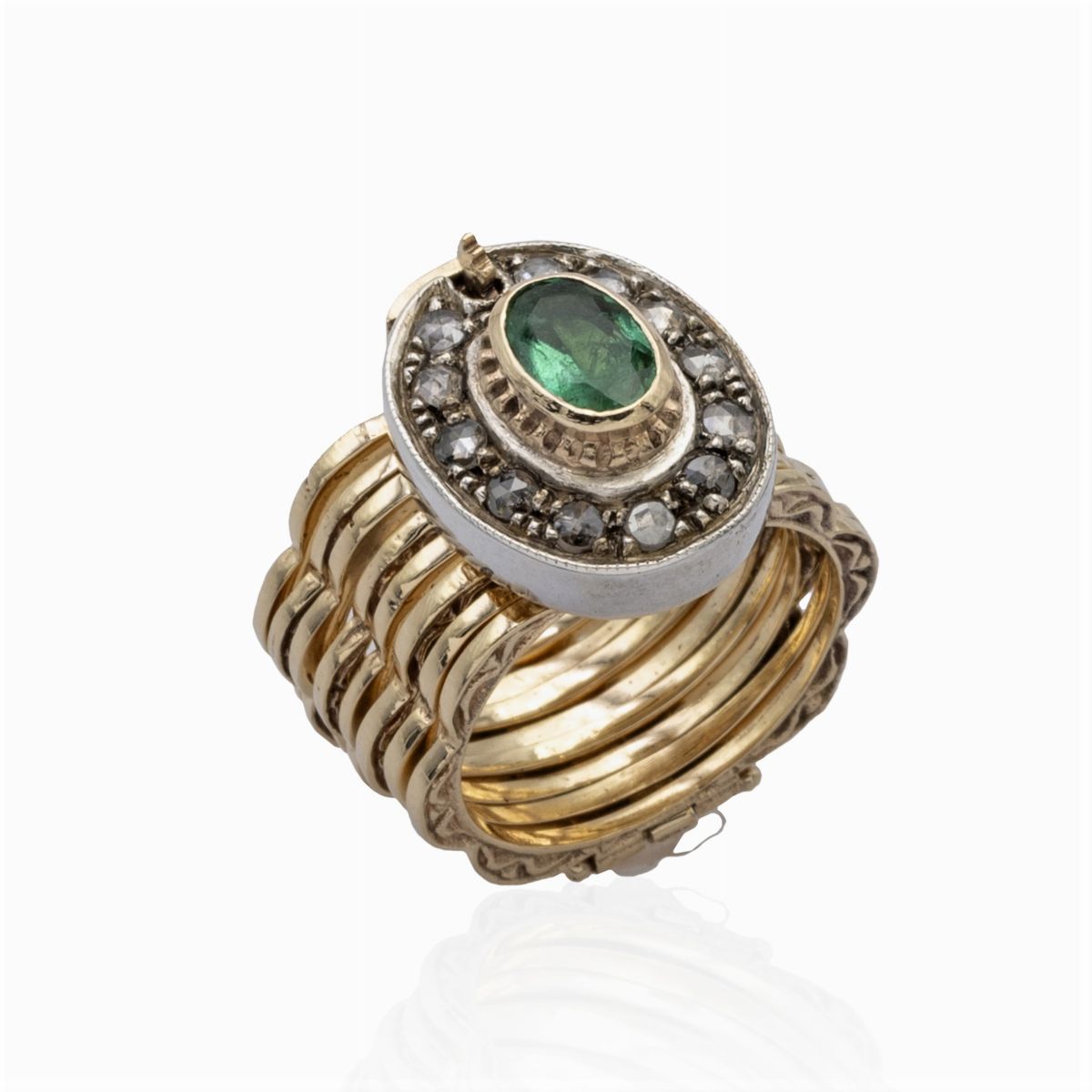 Anello Bracciale in Oro Giallo 12kt e Argento con Smeraldo