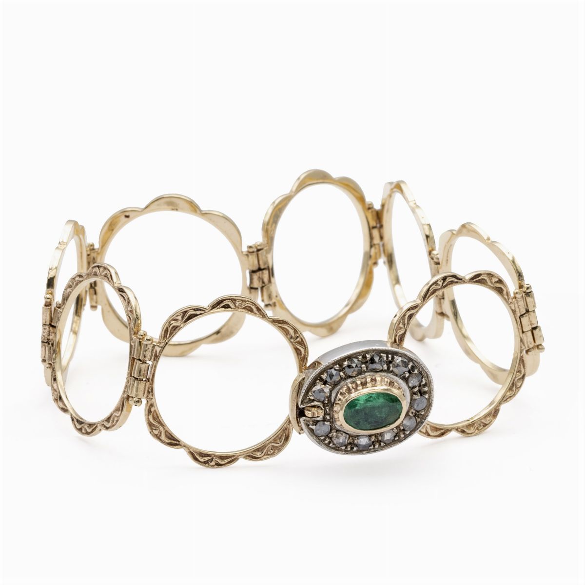 Anello Bracciale in Oro Giallo 12kt e Argento con Smeraldo