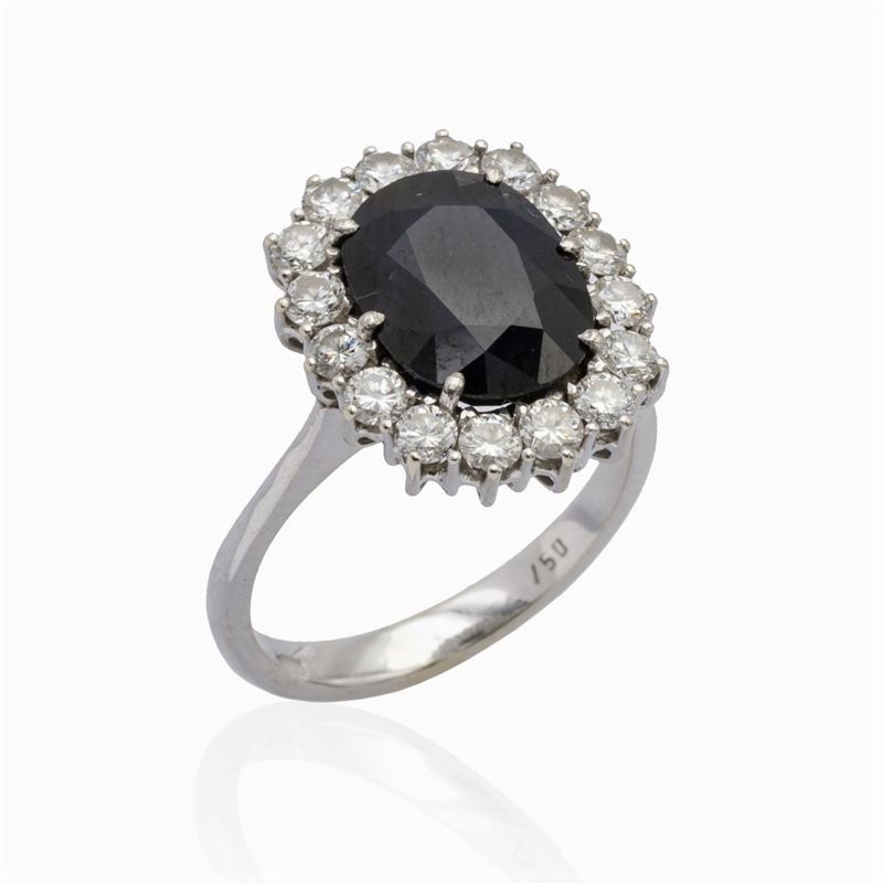Anello in Oro Bianco 18kt Zaffiro e Diamanti