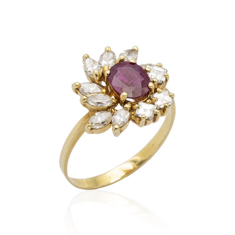 Anello in Oro Giallo 18kt e Rubino Ovale