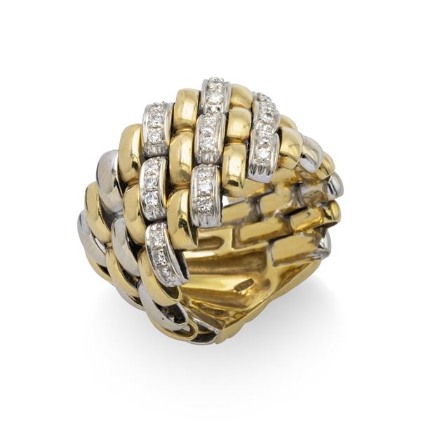 Anello a fascia in oro a due colori 18kt e diamanti  - Asta Gioielli Orologi Fashion Vintage - Colasanti Casa d'Aste