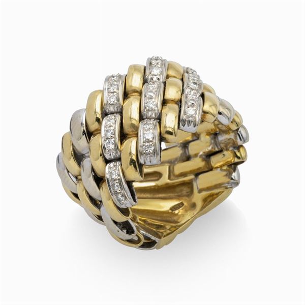18kt two-color gold and diamond band ring