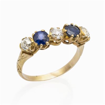 Anello Rivère in Oro Giallo 18kt Zaffiri e Rose Coroné