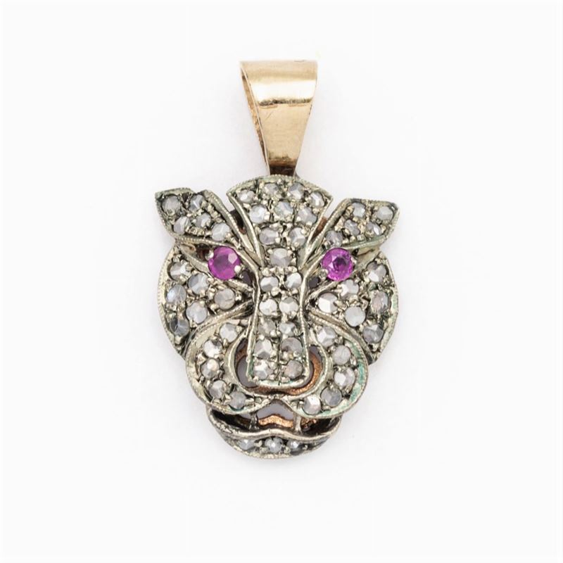 Pendente Pantera in Oro e Argento con Rose di Diamante