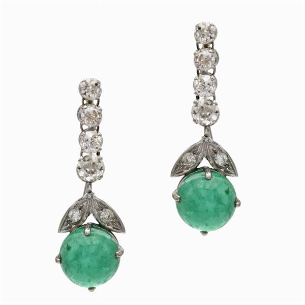 18kt white gold with diamonds and emeralds endant leverback earrings  (1940/50s)  - Auction Fine Jewels Watches Fashion Vintage - Colasanti Casa d'Aste