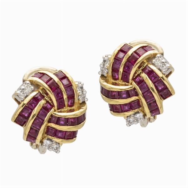 18kt two color gold with diamonds and rubies lobe earrings  - Auction Fine Jewels Watches Fashion Vintage - Colasanti Casa d'Aste