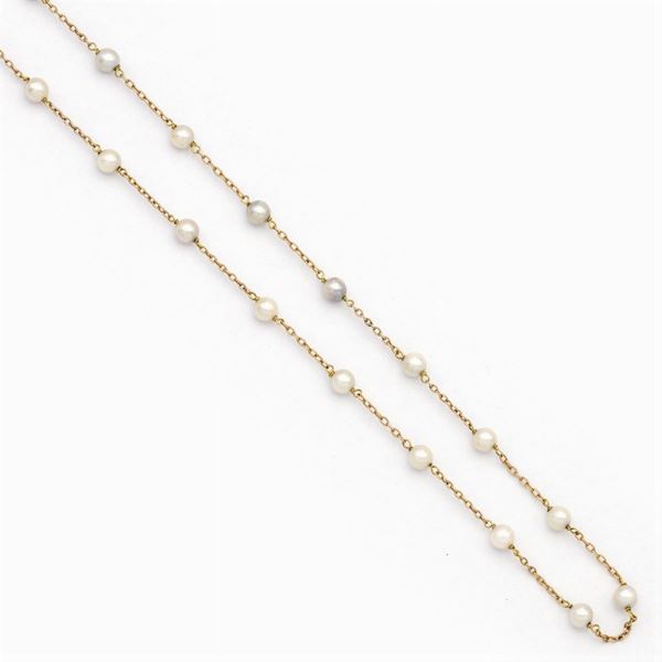 Long 18kt yellow gold and cultured pearls necklace  (1940/50s)  - Auction Fine Jewels Watches Fashion Vintage - Colasanti Casa d'Aste