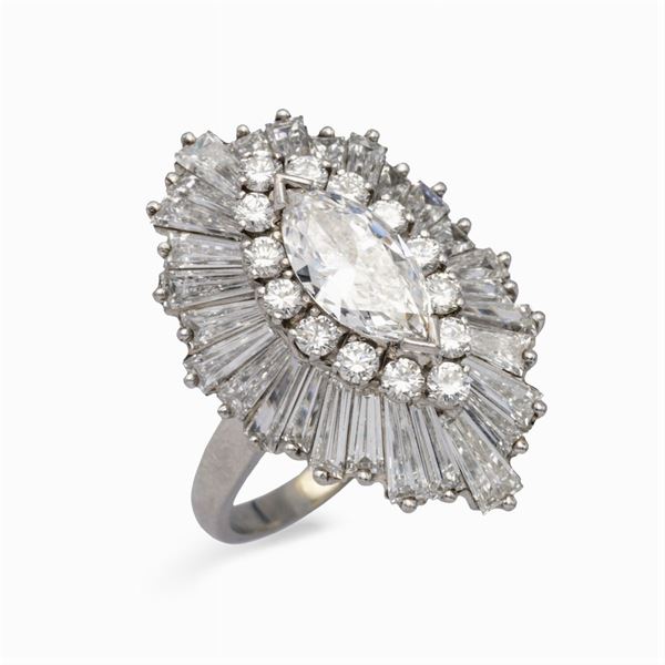 Platinum ring with a circa 1.40 ct navette diamond