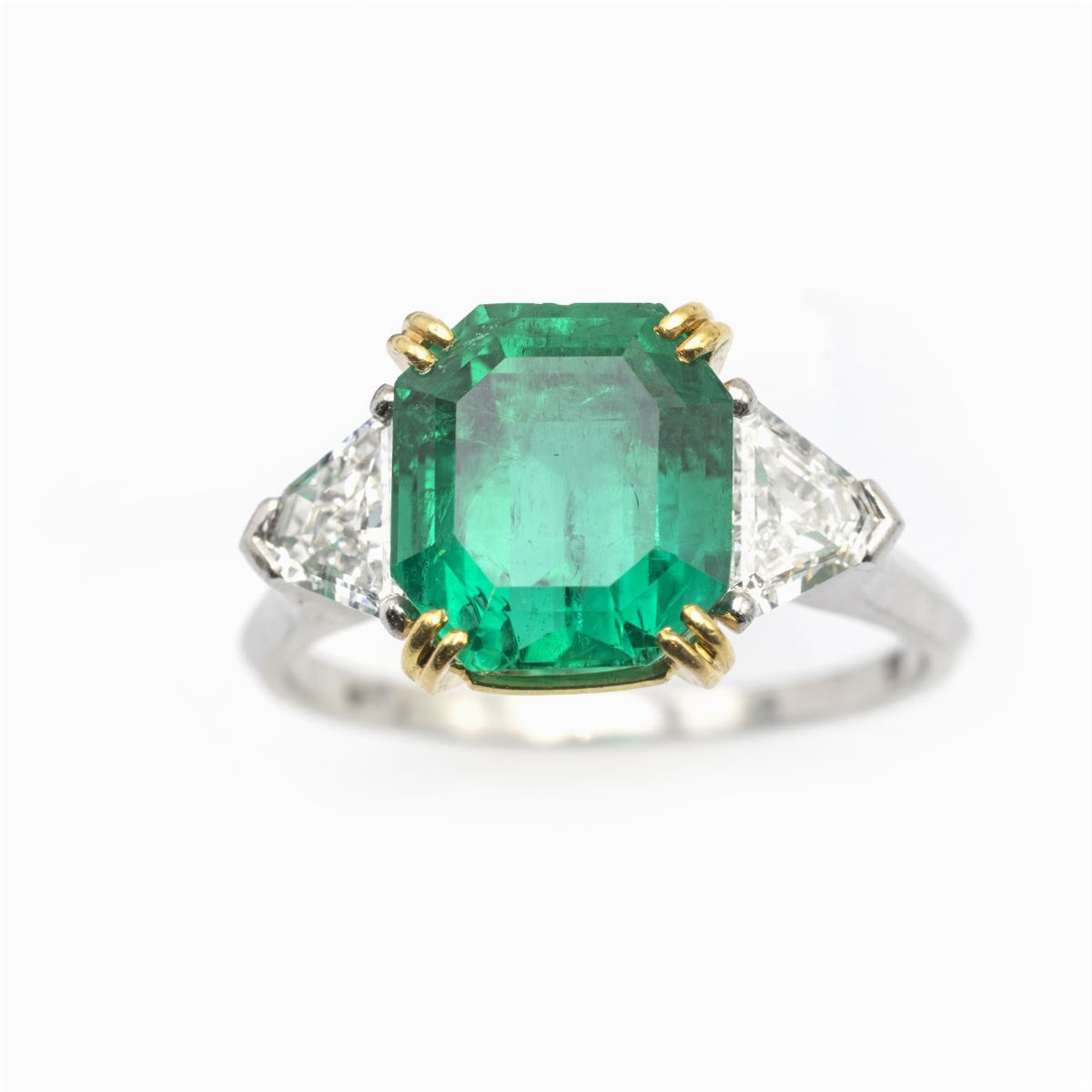 Anello in Platino e Oro Giallo 18kt Smeraldo Naturale Colombiano Ct 5,80