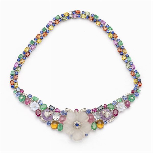 Girocollo tutti frutti in oro bianco 18kt e pietre preziose