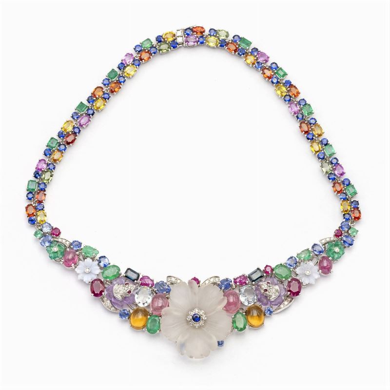 Girocollo Tutti Frutti in Oro Bianco 18kt e Pietre Preziose