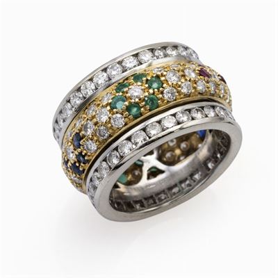 Anello a Fascia in Oro Giallo e Bianco 18kt e Diamanti
