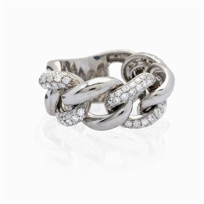 Anello a Maglia Groumette Morbida in Oro Bianco 18kt