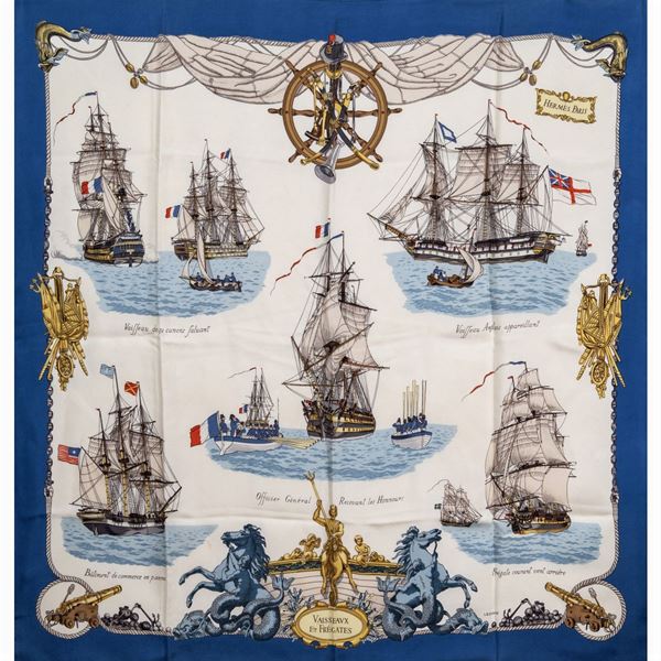 Hermès, foulard vintage collezione Vaisseaux et Frégate