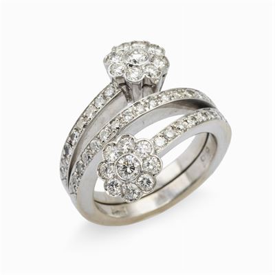 Anello Contrarié Fiori in Oro Bianco 18kt