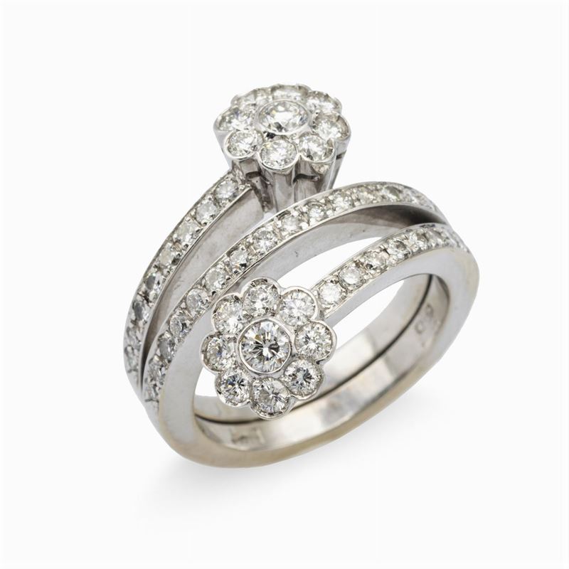 Anello Contrarié Fiori in Oro Bianco 18kt