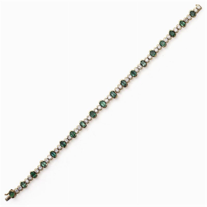 Bracciale in Oro Giallo 18kt Smeraldi e Diamanti