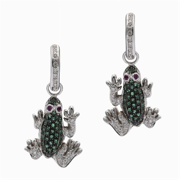 18kt white gold and diamonds Frog pendant earrings  - Auction Fine Jewels Watches Fashion Vintage - Colasanti Casa d'Aste