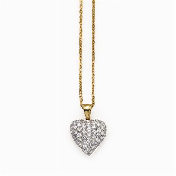 Pendente a cuore in oro a due colori 18kt e diamanti  - Asta Gioielli Orologi Fashion Vintage - Colasanti Casa d'Aste