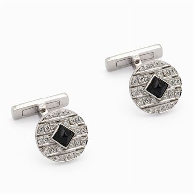 Cartier, Gemelli in Oro Bianco 18kt e Diamanti