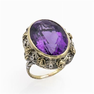 Mario Buccellati, Anello in Oro Giallo 18kt e Argento con Ametista