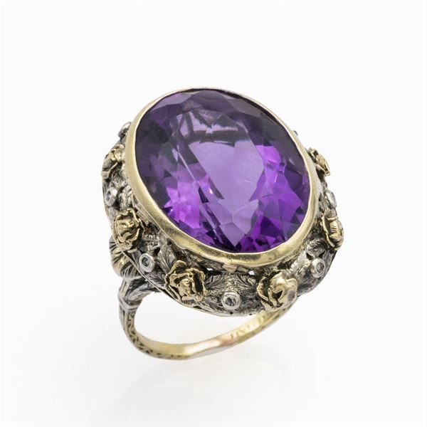 Mario Buccellati, anello in oro giallo 18kt e argento con ametista